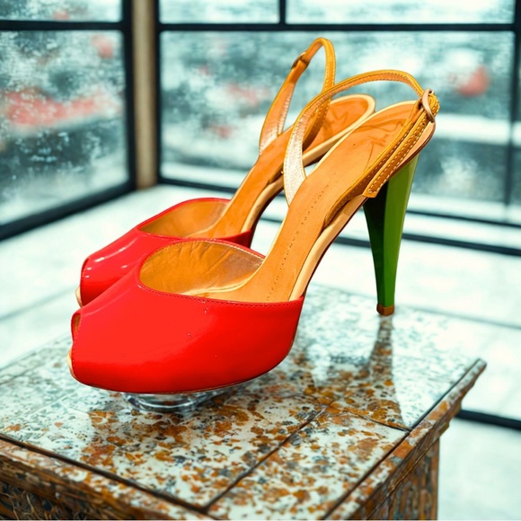 Giuseppe Zanotti Design Red and Green Peep-Toe Heels - Picture 1 of 10